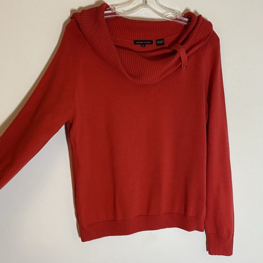 Jeanne Pierre Sweater Womens Medium Red Cowl Neck Classic Preppy Christmas Style - Picture 4 of 15